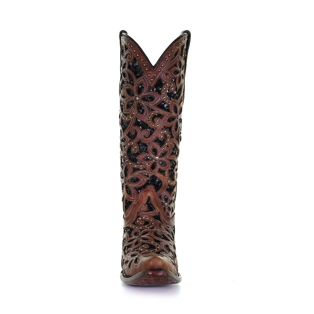 Corral Boots Corral Ladies Tan & Black Inlay, Embroidery & Stud Leather Boots A4083 - Image 3