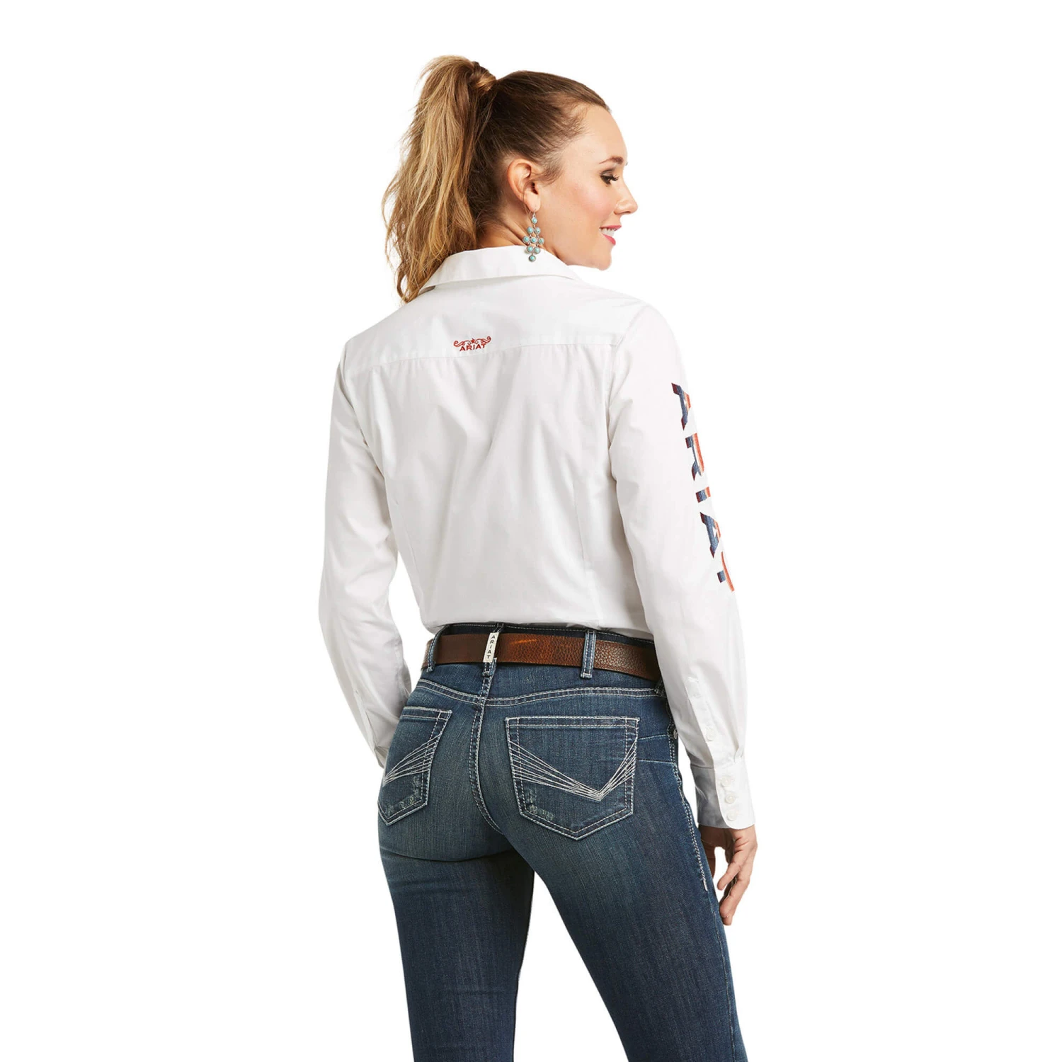 Ariat® Ladies Team Kirby Long Sleeve Stretch White Shirt 10037926 - Image 3
