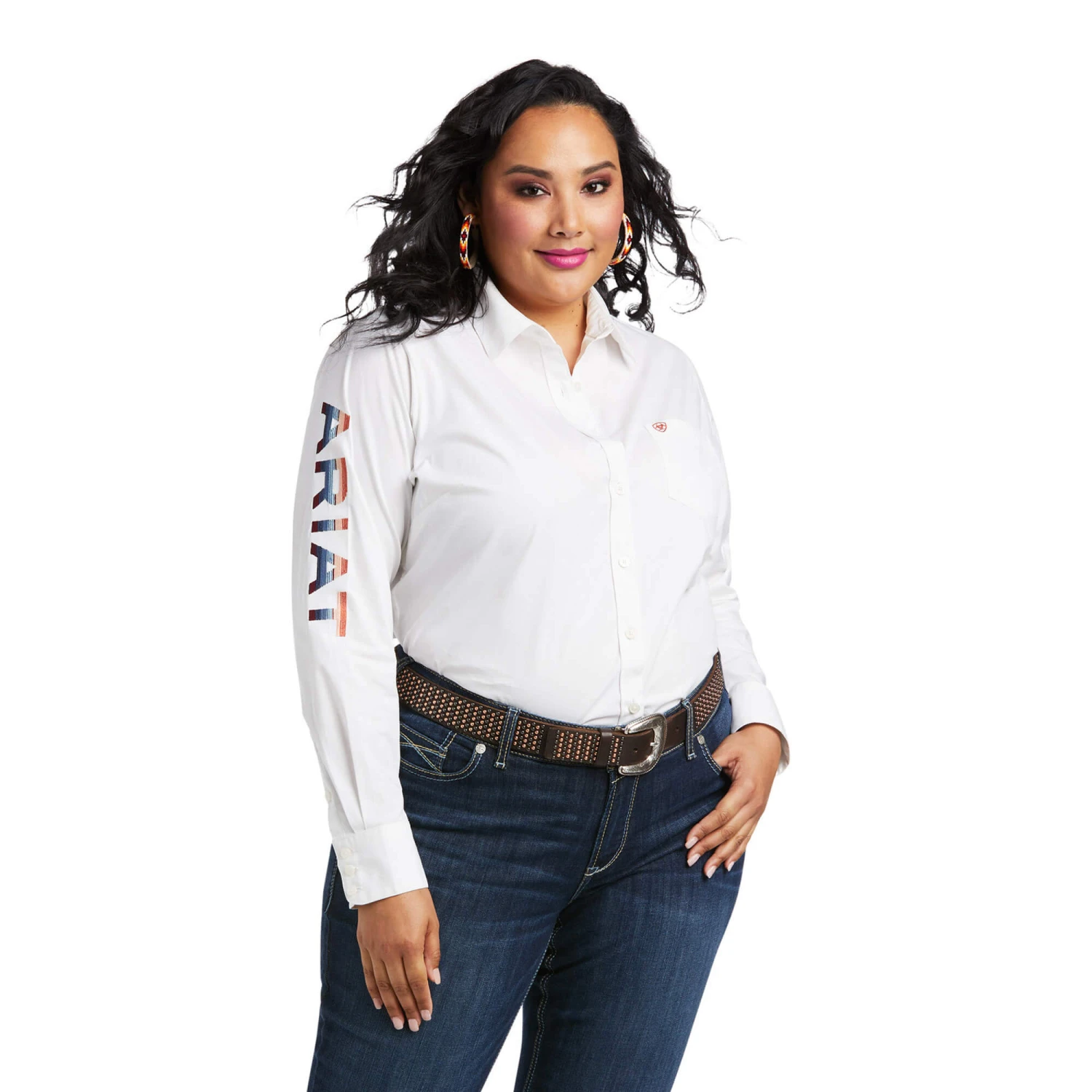 Ariat® Ladies Team Kirby Long Sleeve Stretch White Shirt 10037926 - Image 2