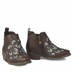Ariat Girls Dixon Amy Silver Glitter Inlay Tan Booties A441001808