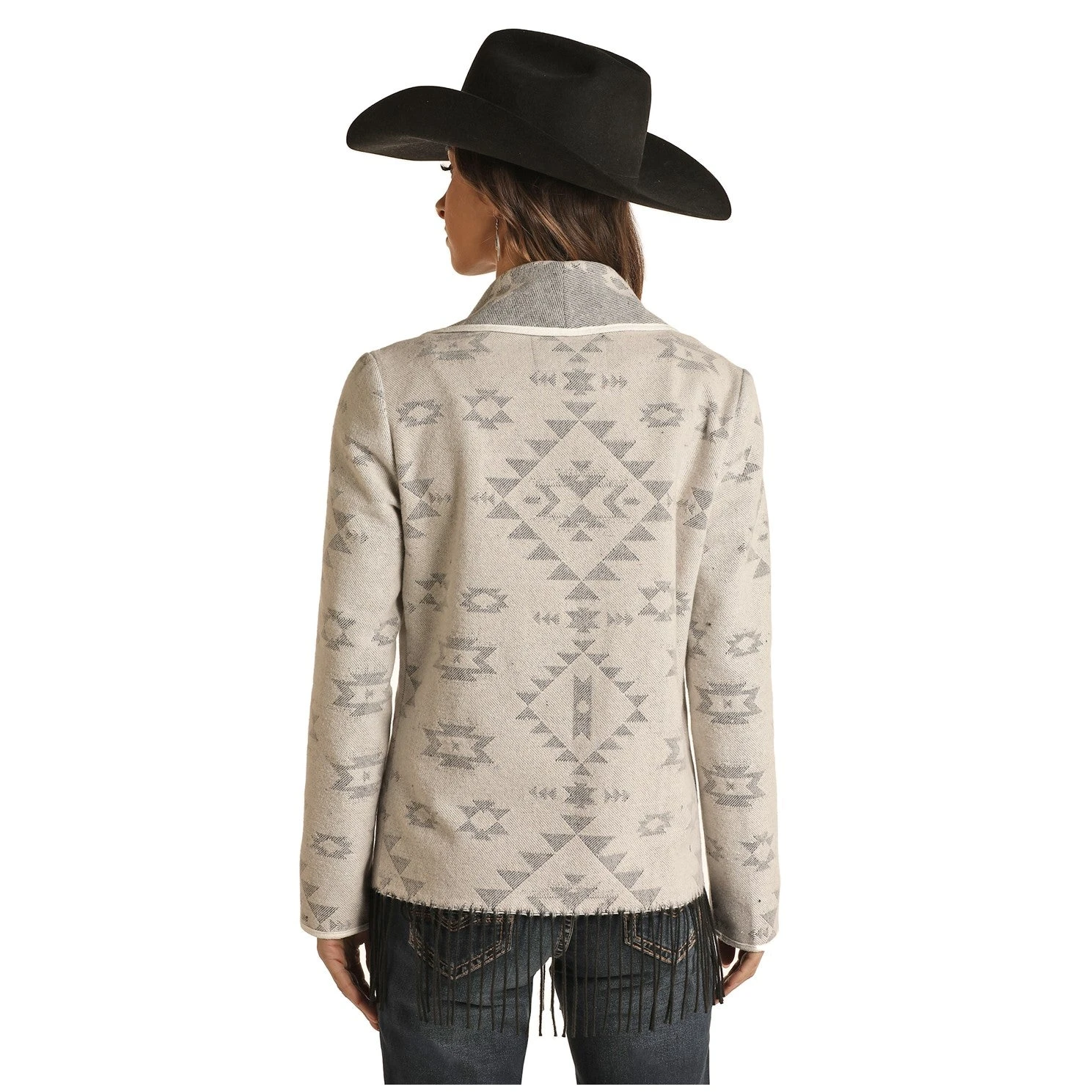 Powder River Ladies Aztec Natural Jacquard Fringe Jacket 52-1017-12 - Image 2