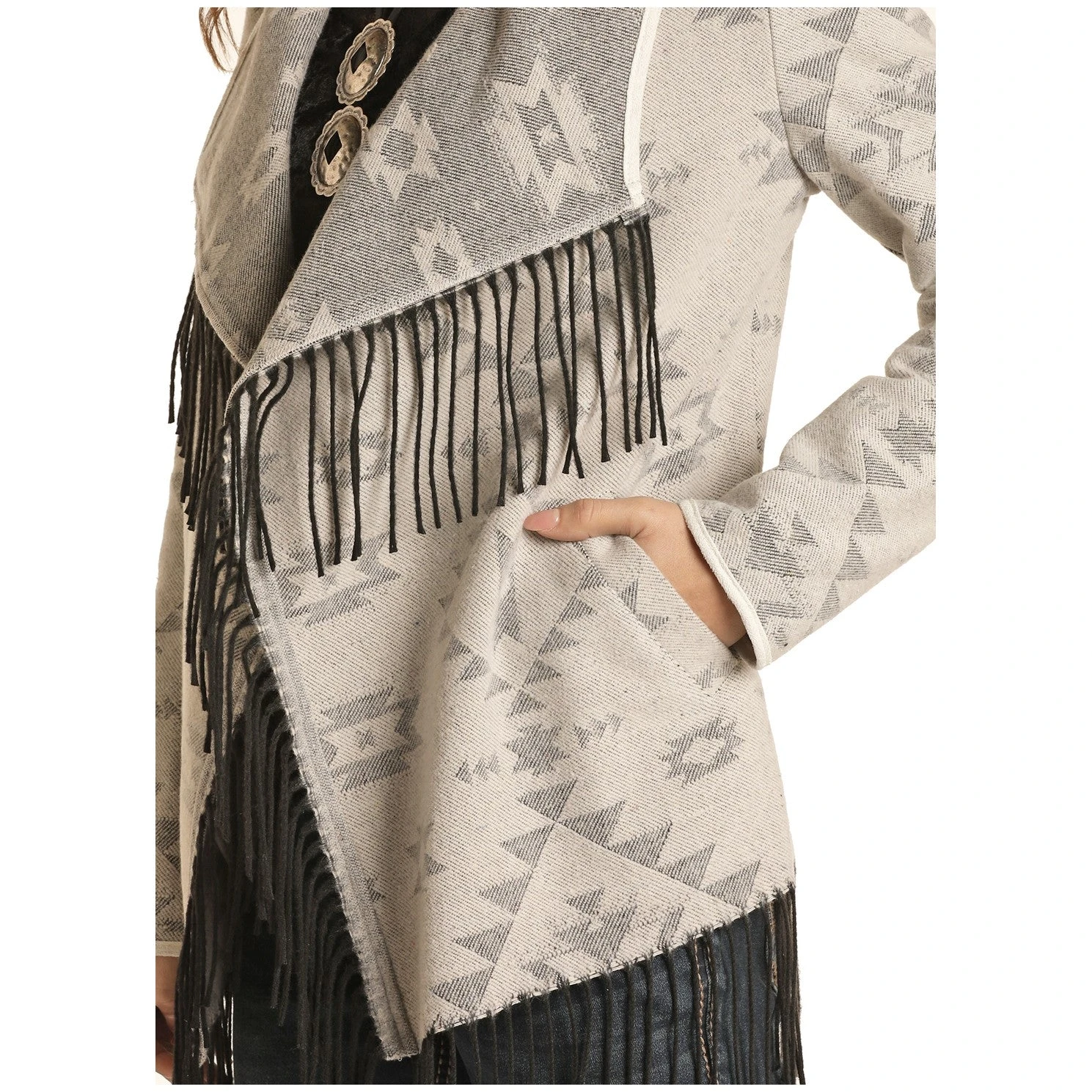 Powder River Ladies Aztec Natural Jacquard Fringe Jacket 52-1017-12 - Image 3