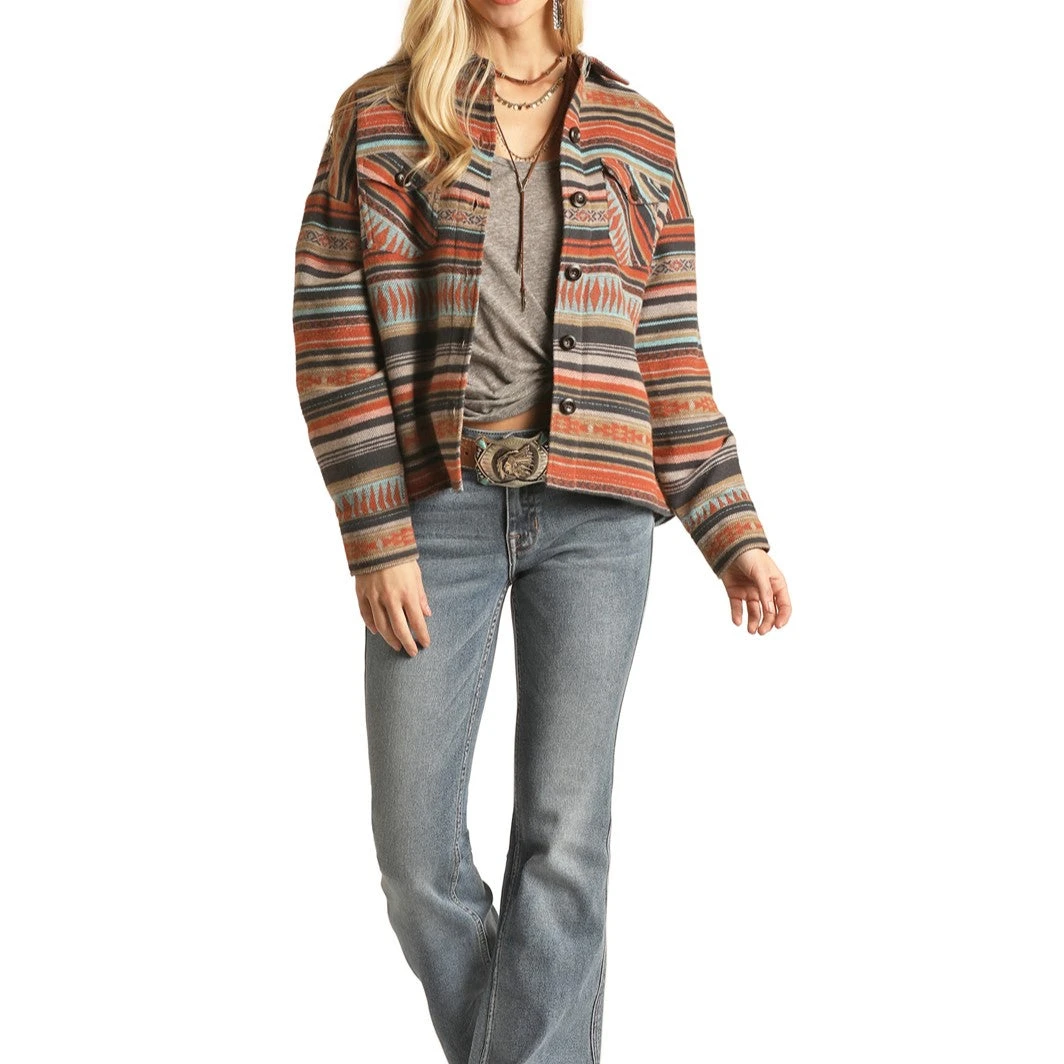 Rock & Roll Cowgirl® Ladies Aztec Boyfriend Fit Shirt Jacket 52-2052