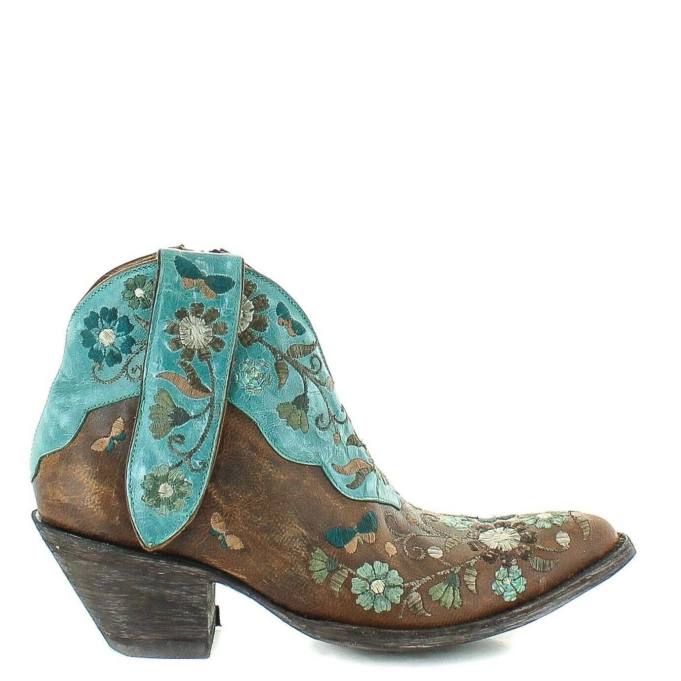 Old Gringo Ladies Cate Brown & Turquoise Floral Shortie Boots BL3186-1 - Image 3