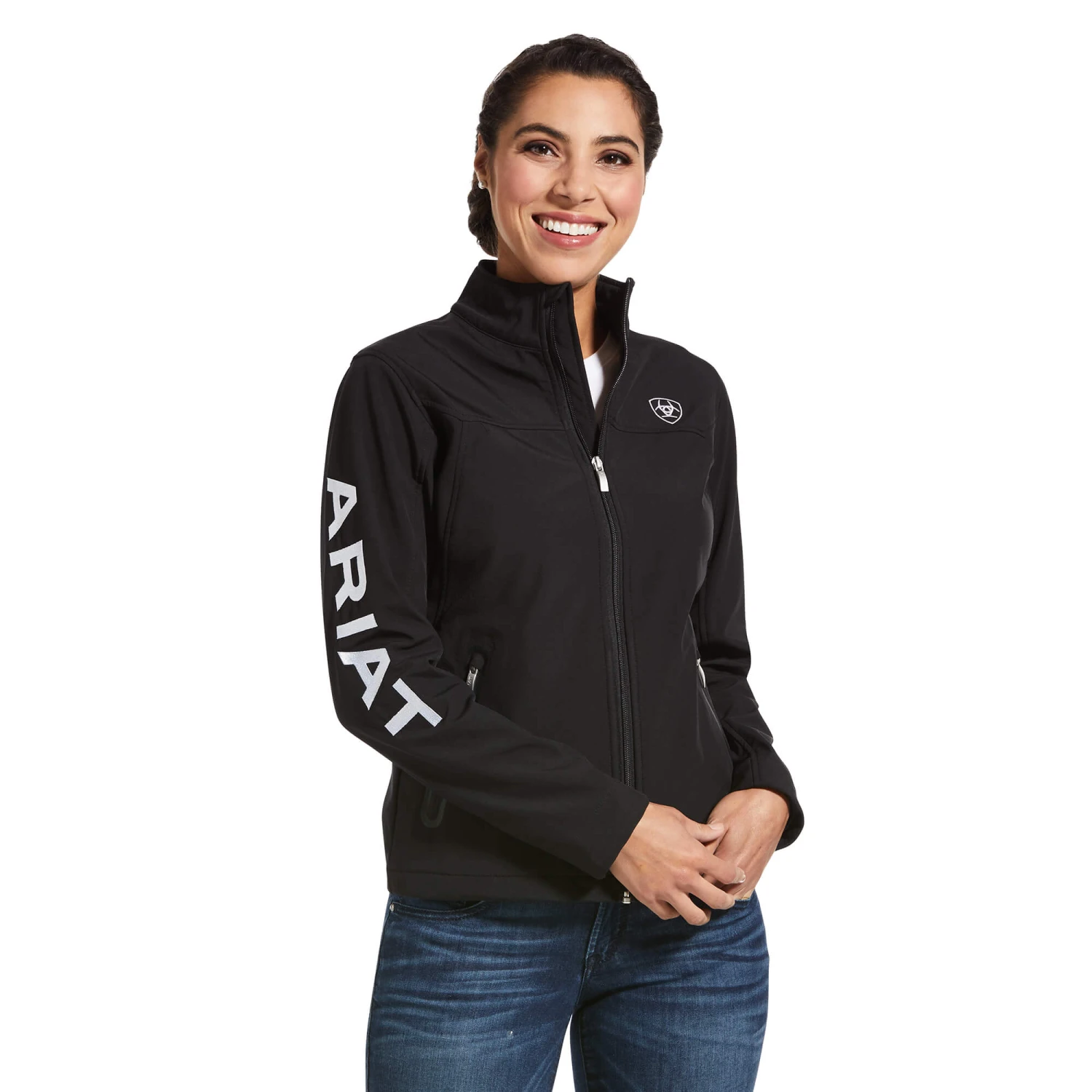 Ariat® Ladies New Team Black USA & Mexico Softshell Jacket 10043236 - Image 2
