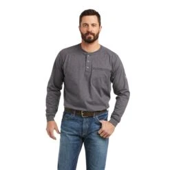 Ariat® Men's FR Air Brand Flag Charcoal Heather Graphic Shirt 10037621