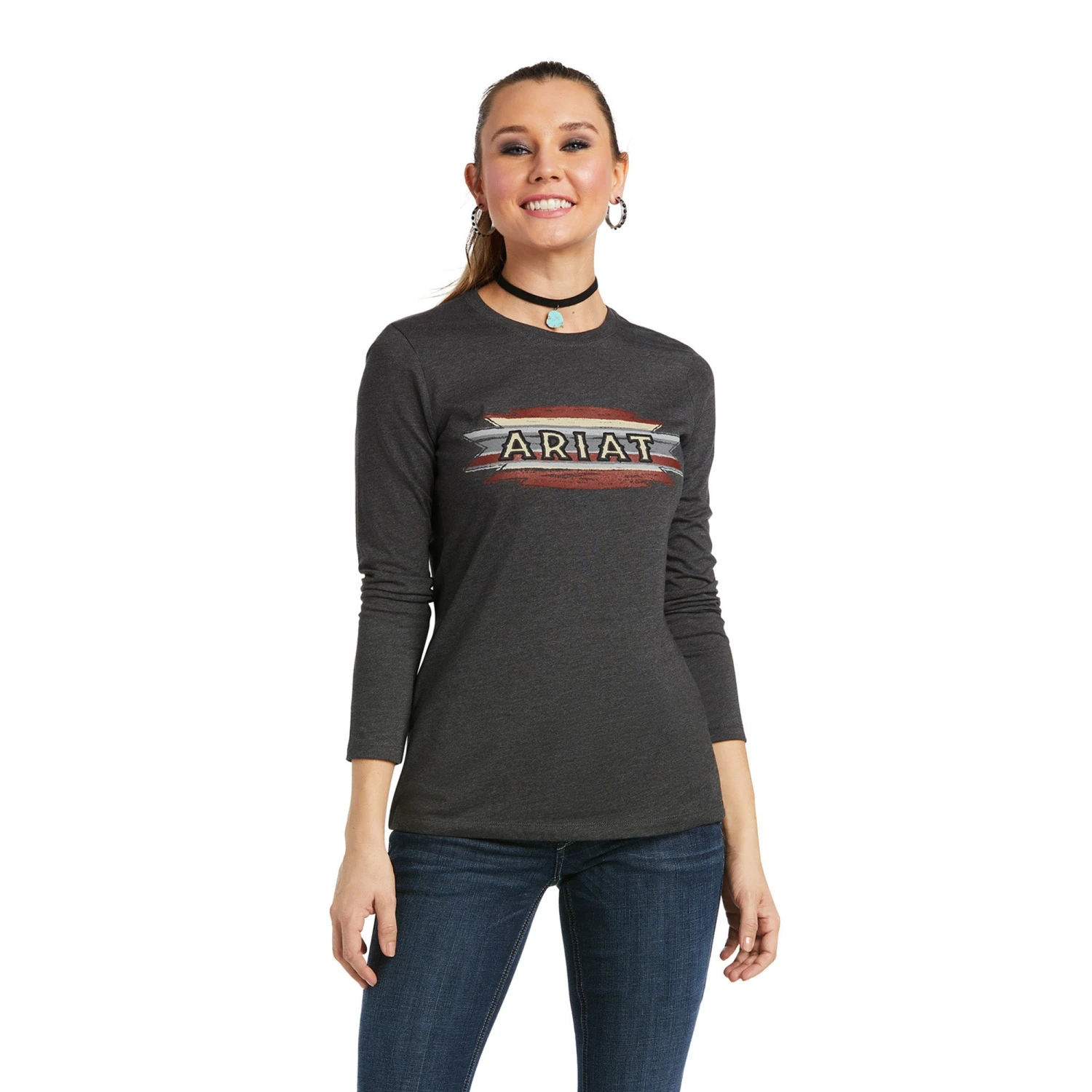 Ariat® Ladies Serape Long Sleeve Charcoal Heather T-Shirt 10038637
