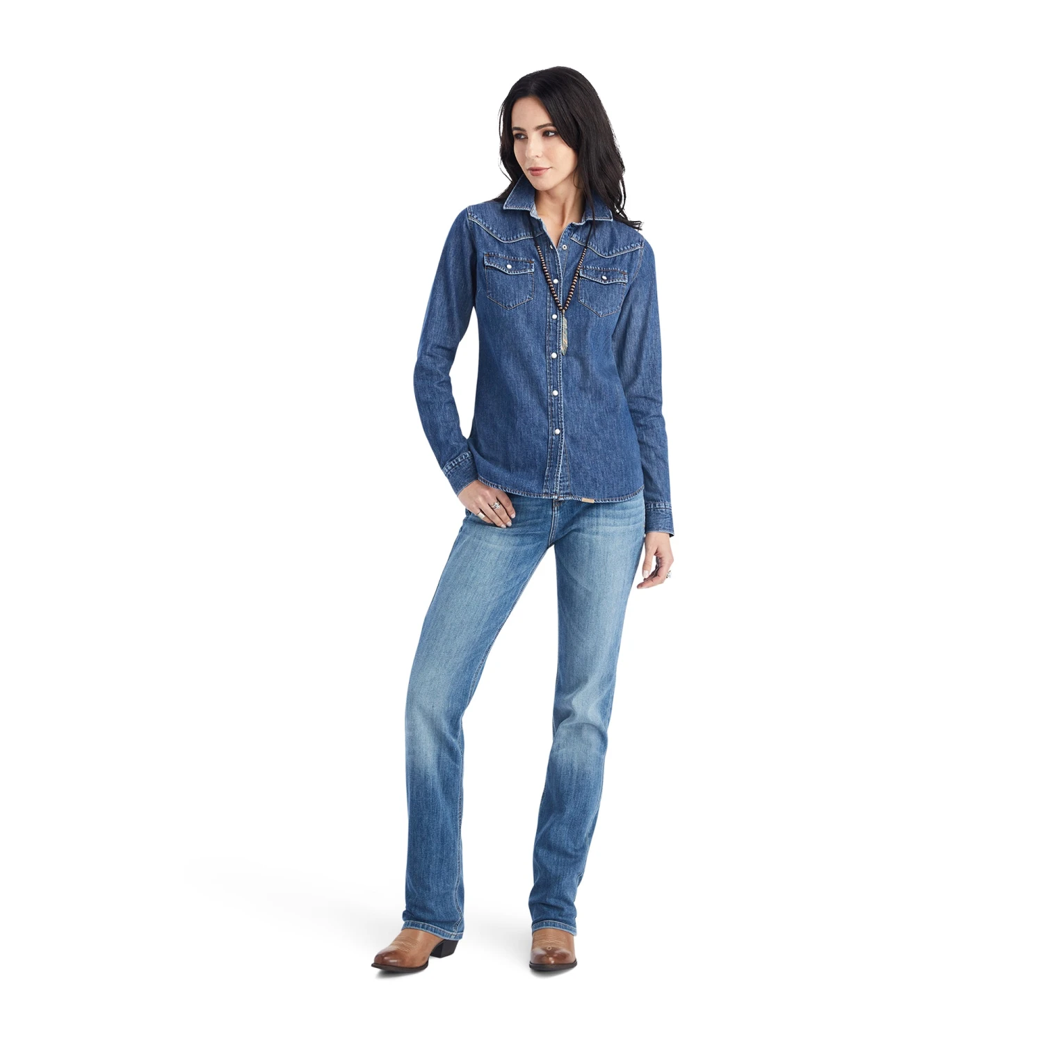 Ariat® Ladies Farriday Bluelight Denim Button Down Shirt 10042258 - Image 4