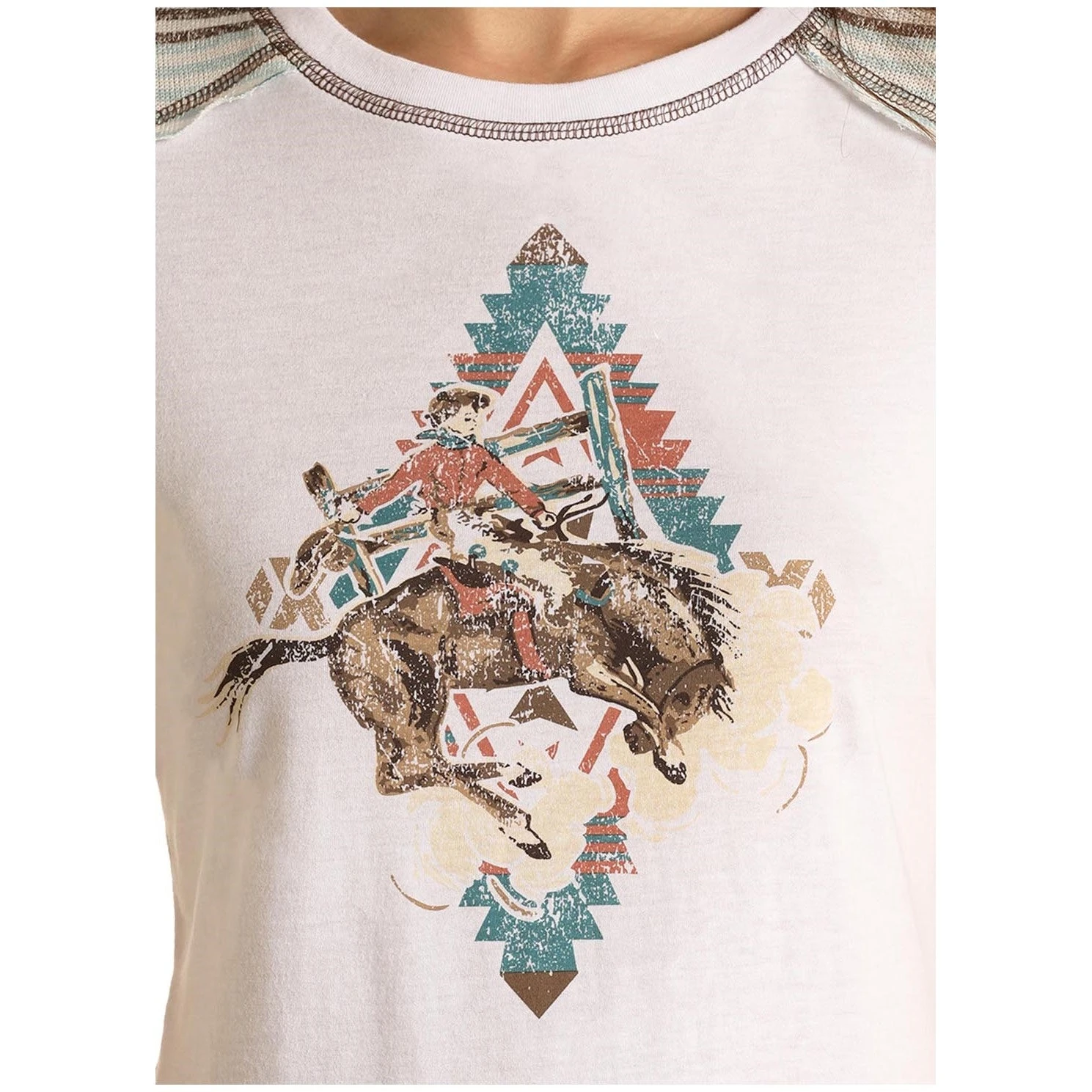Panhandle White Label Ladies Bucking Horse Aztec Print T-Shirt L9T3484 - Image 2