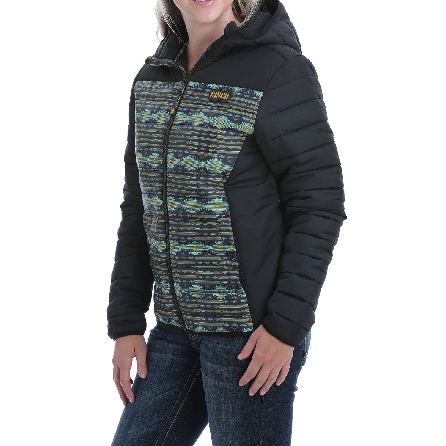 Cinch LadiesPuffer Black Aztec Hooded Jacket MAJ9852001 - Image 3