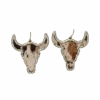 Blazin Roxx Silver Strike Cow Hide Crystal Bull Head Earrings D460013305