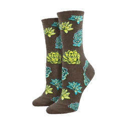 SockSmith Ladies Succulents Brown Heather Crew Socks WNC2613-HEB