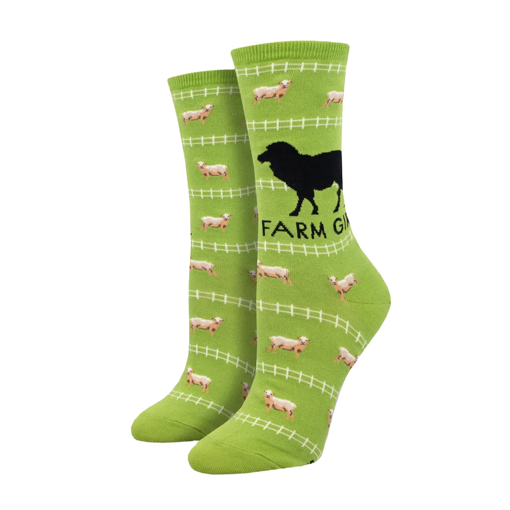 SockSmith Ladies Farm Girl Green Crew Socks WNC2974-GEE