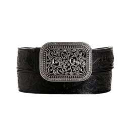 Ariat® Ladies Rhinestone Filigree Tooled Black Leather Belt A10006901
