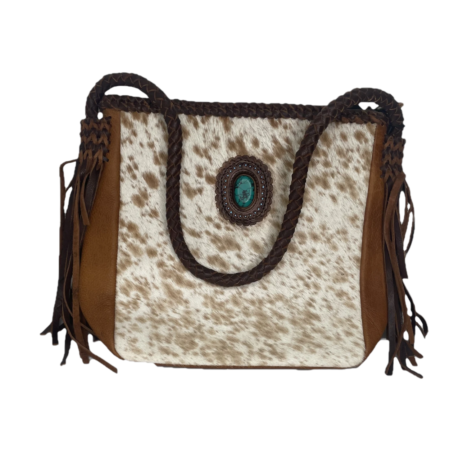 American Darling® Leather Tan & White Cowhide Hand Bag ADBGM318A