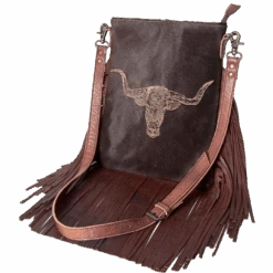 American Darling® Ladies Fringed Brown Cowhide Purse ADBGS192BO