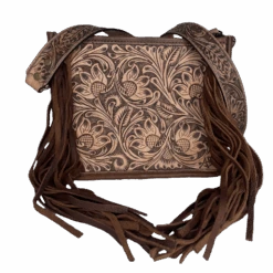 American Darling® Fringed Floral Embossed Brown Leather Bag ADBG324