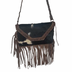 American Darling® Braided Cowhide Fringe Brown Leather Bag ADBGM298B