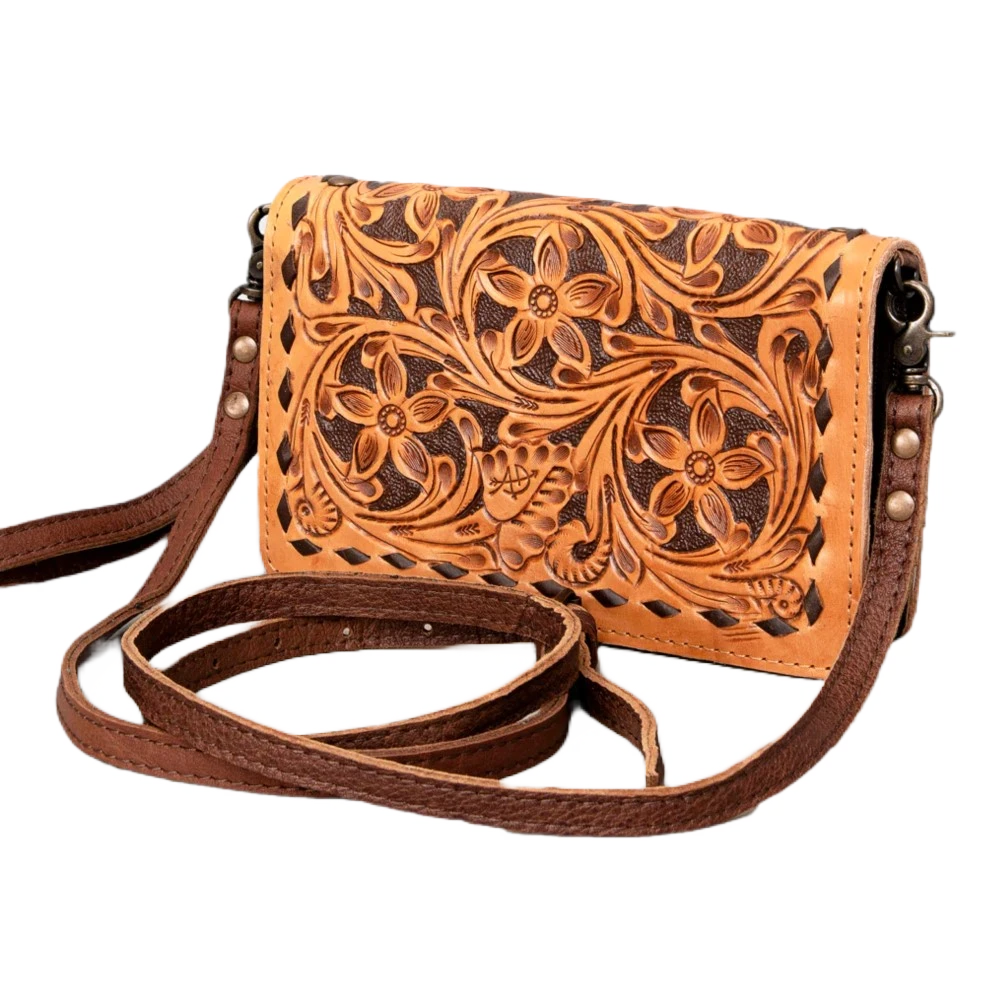 American Darling Floral Embossed Distressed Brown Bag ADBG485BKI