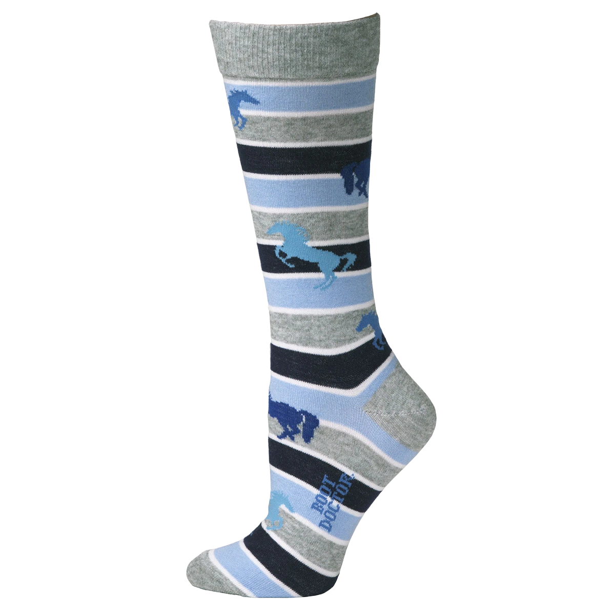 Boot Doctor Ladies Running Horse Blue & Grey Tall Crew Socks 0418113