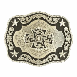 Nocona Unisex Rectangle Silver Cross Stars Belt Buckle 37704