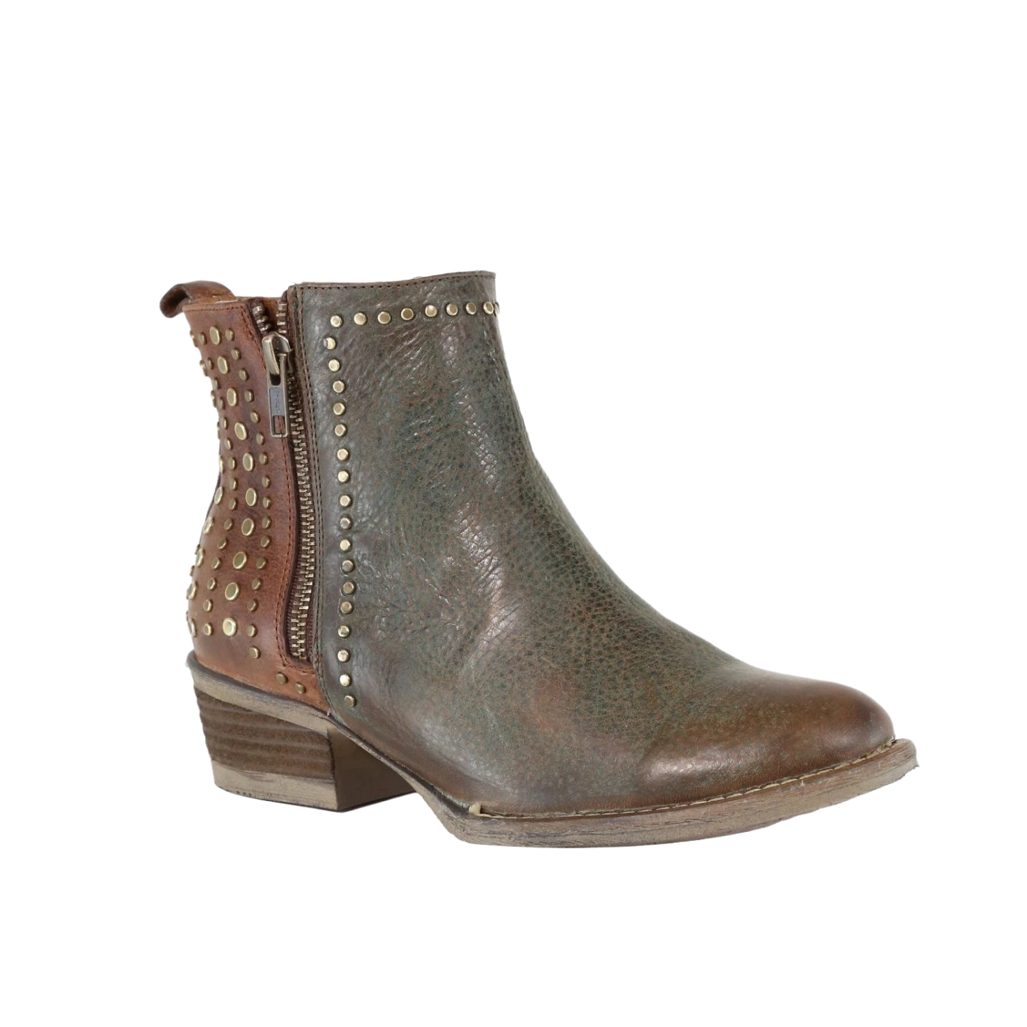 Circle G By Corral Ladies Green & Brown Stud Shortie Boots Q5011