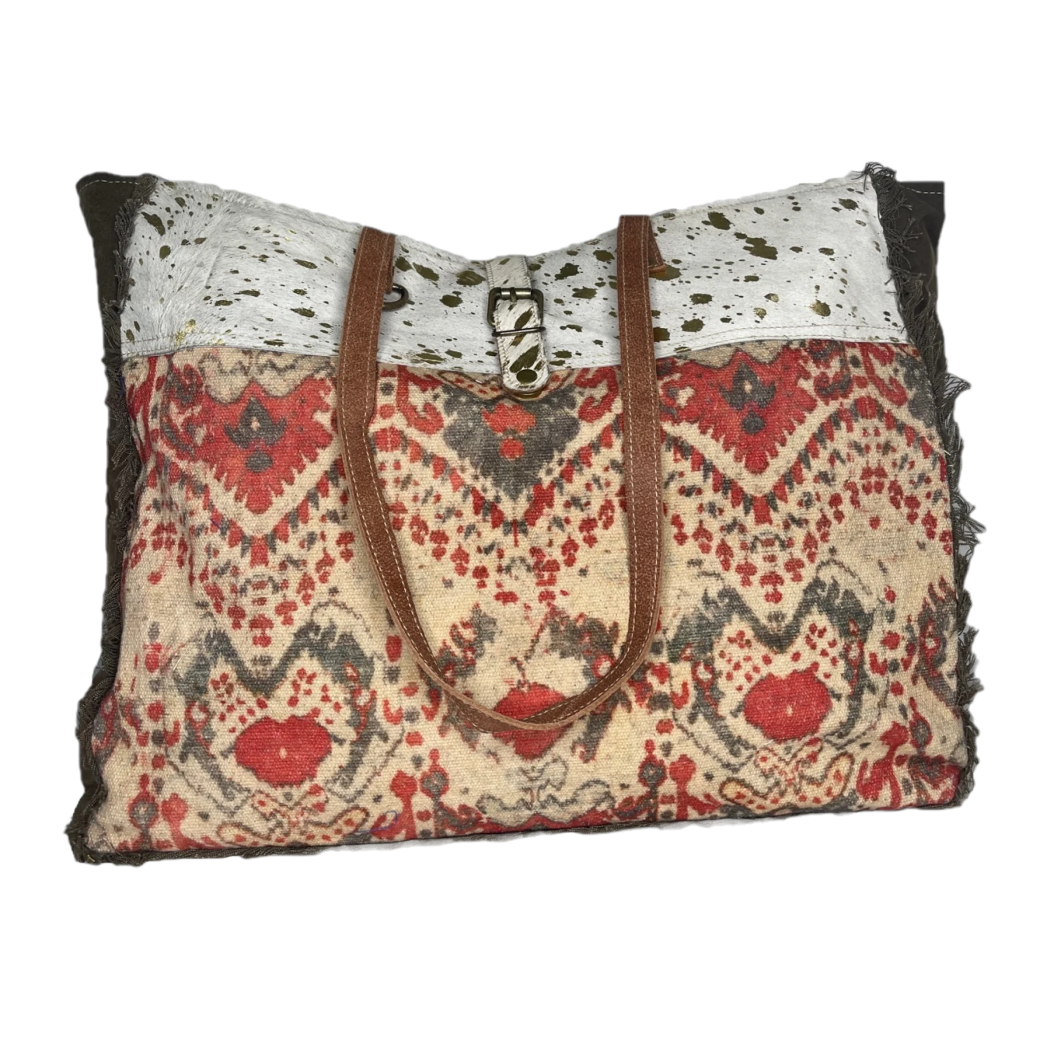 Olay Bags® Rug Woven With Cowhide Distressed Brown Shoulder Bag LB229