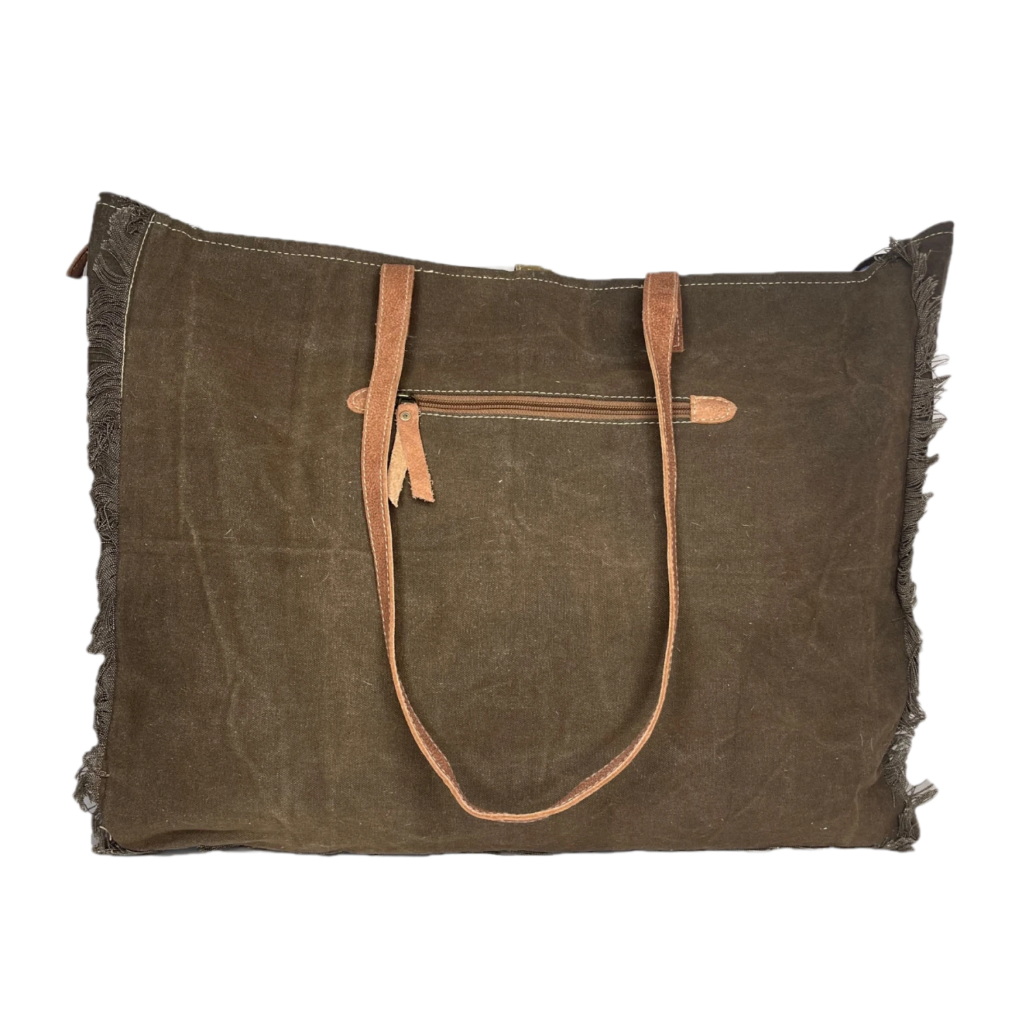 Olay Bags® Rug Woven With Cowhide Distressed Brown Shoulder Bag LB229 - Image 2