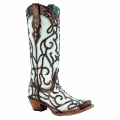 Corral Boots Corral Ladies Sky Blue Inlay And Studded Western Boots C3460