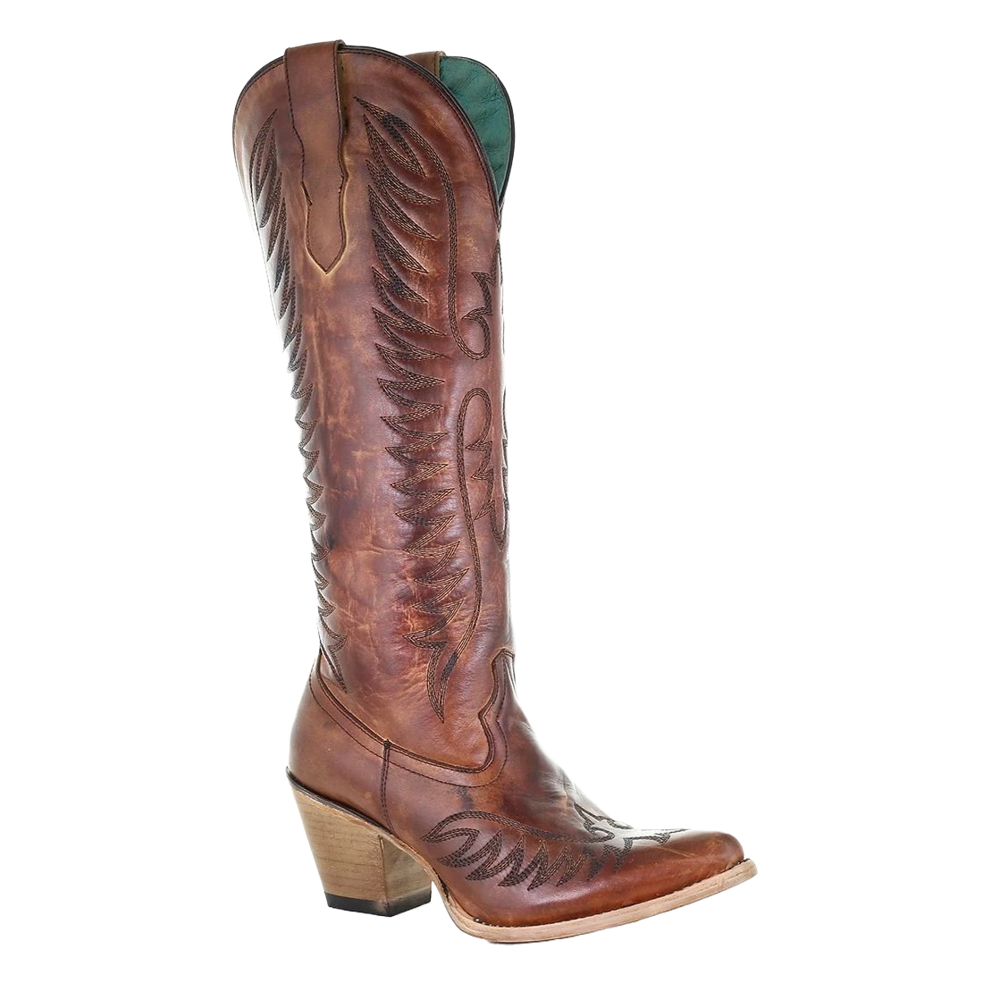 Corral Boots Corral Ladies Cognac Brown Embroidery Tall Leather Boots E1570