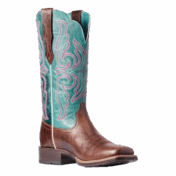 Ariat Ladies Primera Barrel Brown & Teal Stretchfit Boots 10038303