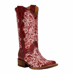 Corral Boots Corral Youth Embroidery Square Toe Red Floral Boots T0130
