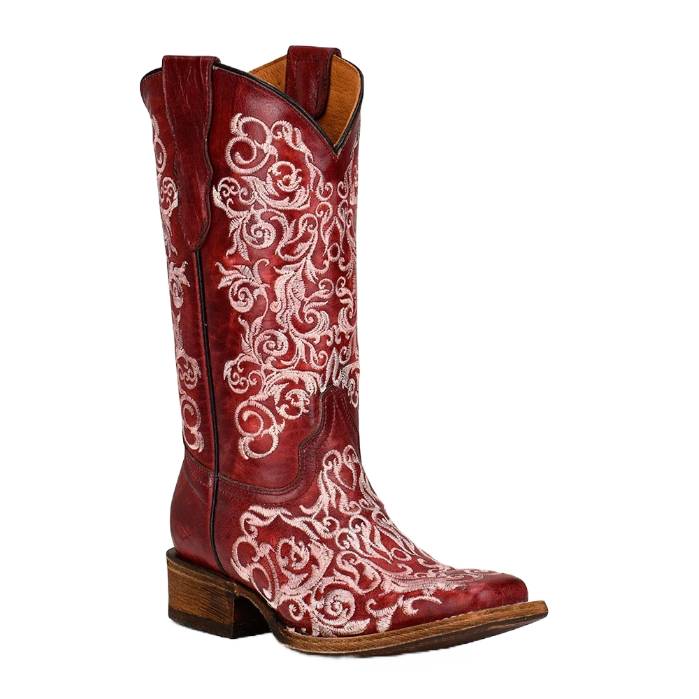 Corral Boots Corral Youth Embroidery Square Toe Red Floral Boots T0130