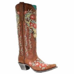 Corral Boots Corral Ladies Juliet Tan Deer Skull Floral Embroidery Boots A3620