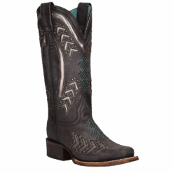 Corral Boots Corral Ladies Embroidery & Studs Grey Laser Square Toe Boots Z5010