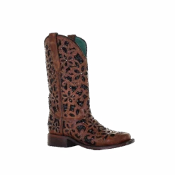Corral Boots Corral Ladies Tan & Black Inlay Embroidery & Stud Boots A4129