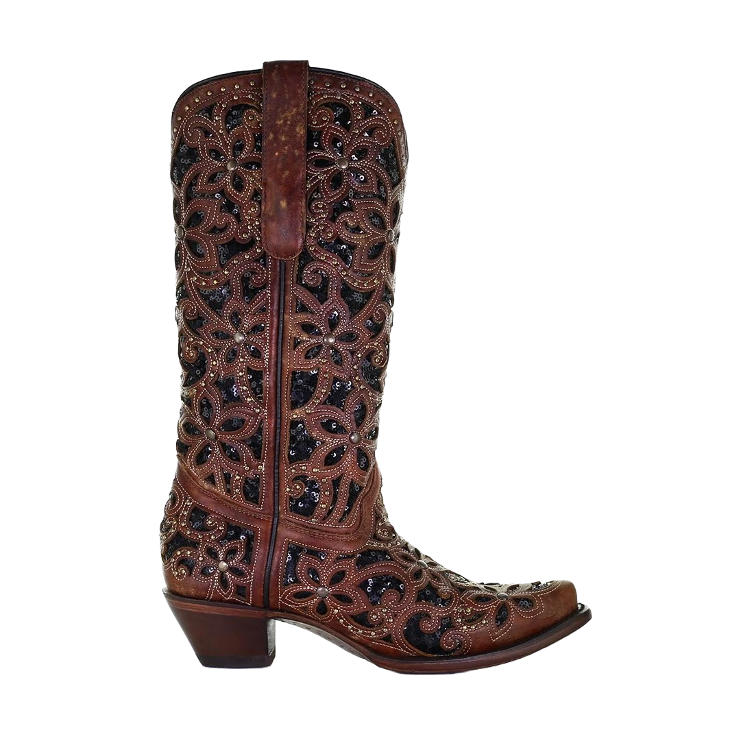 Corral Boots Corral Ladies Tan & Black Inlay, Embroidery & Stud Leather Boots A4083 - Image 2