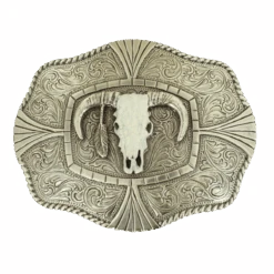 Nocona Engraved Longhorn Skull Belt Buckle 37403