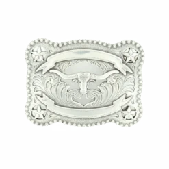 Nocona Silver Rectangular Longhorn Belt Buckle 37580