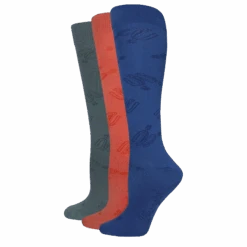 Wrangler® Ladies 3-Pair Spur Strap Pattern Grey/Coral/Denim Knee High Socks 00712-7001-MED