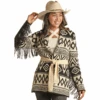 Powder River Ladies Cream Aztec Lapel Fringe Cardigan PRWO95RZXB-01