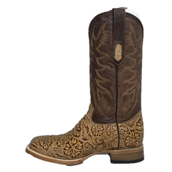Cowtown® Men's Oryx Hand Floral Tooled Brown Square Toe Boots Q6152 - Image 3