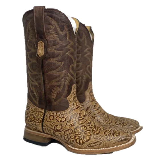 Cowtown® Men's Oryx Hand Floral Tooled Brown Square Toe Boots Q6152 - Image 6