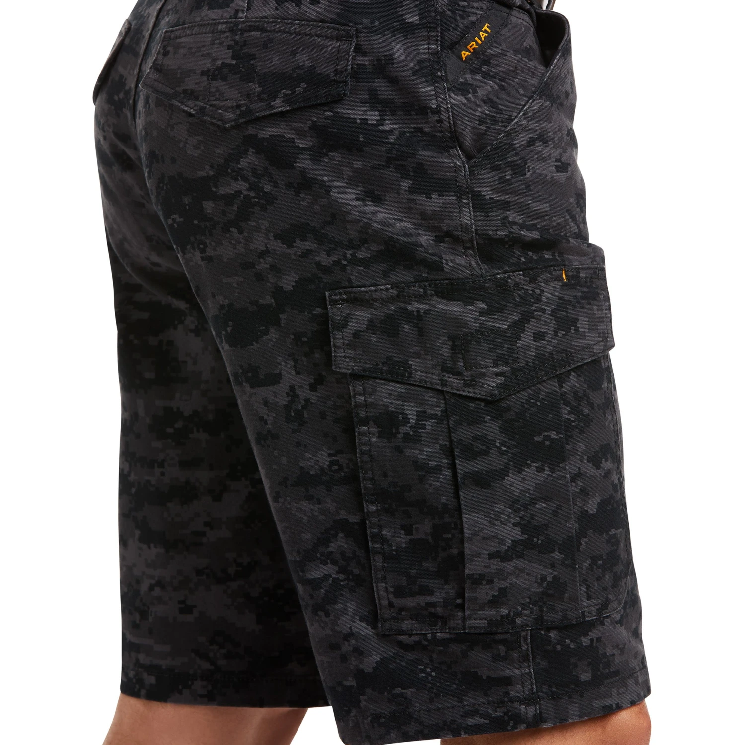 Ariat Mens Rebar Relaxed Durastretch Black Camo Cargo Shorts 10034682 - Image 3