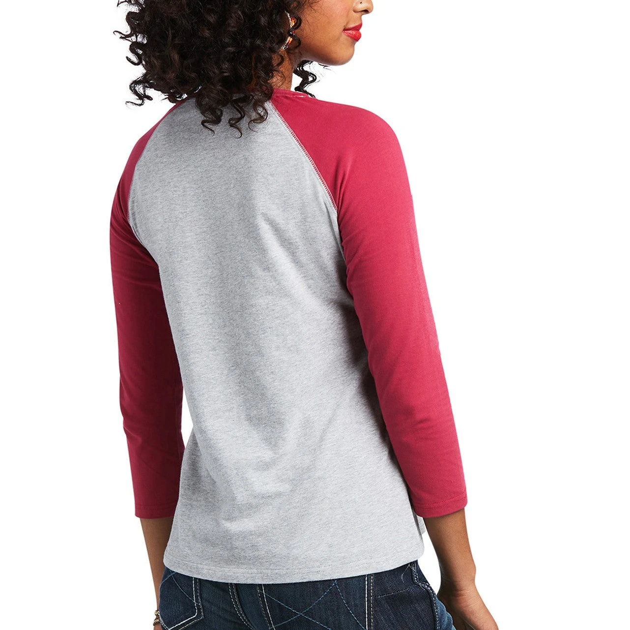Ariat Ladies REAL Long Live Heather Grey & Red Bud Baseball T-Shirt 10039776 - Image 3