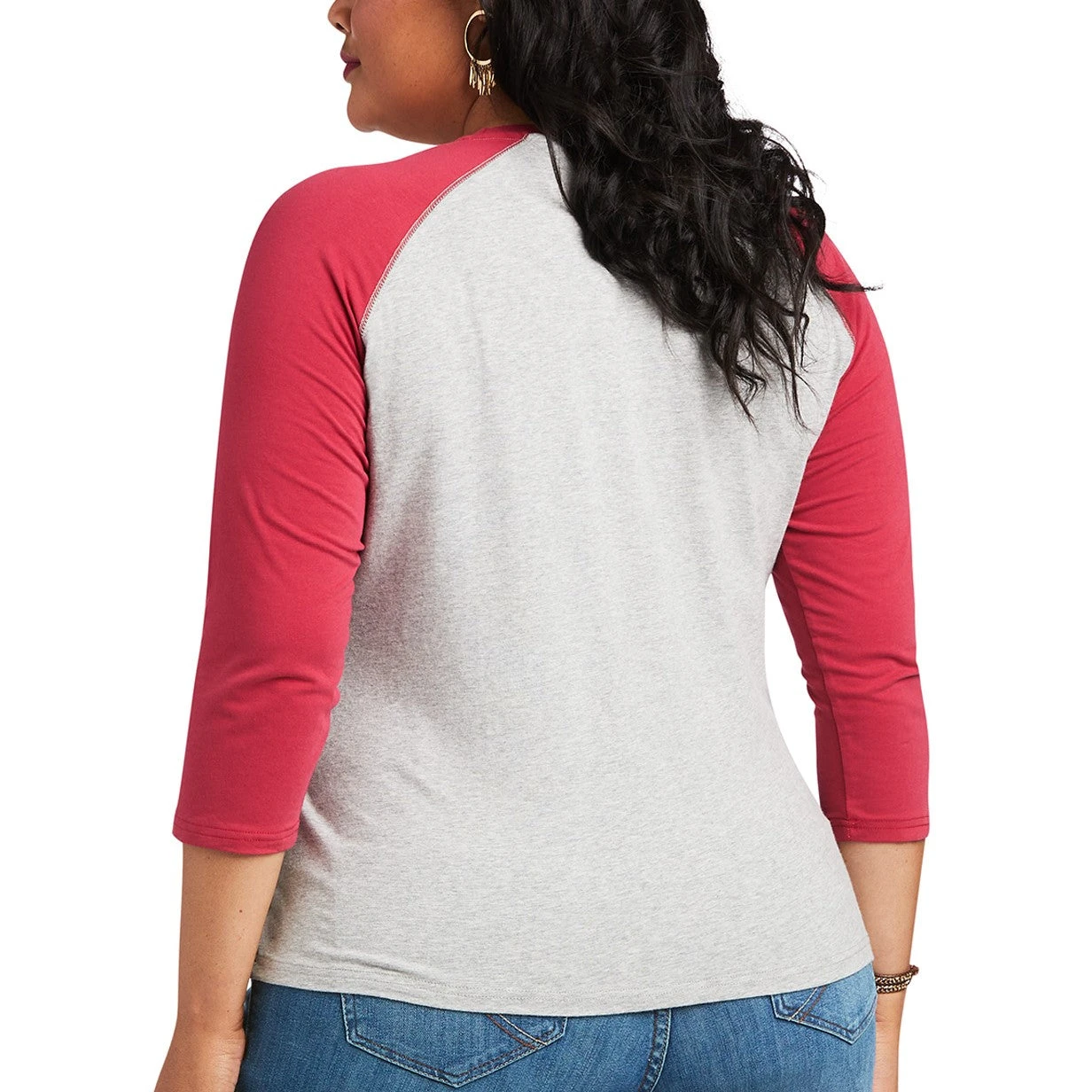 Ariat Ladies REAL Long Live Heather Grey & Red Bud Baseball T-Shirt 10039776 - Image 4