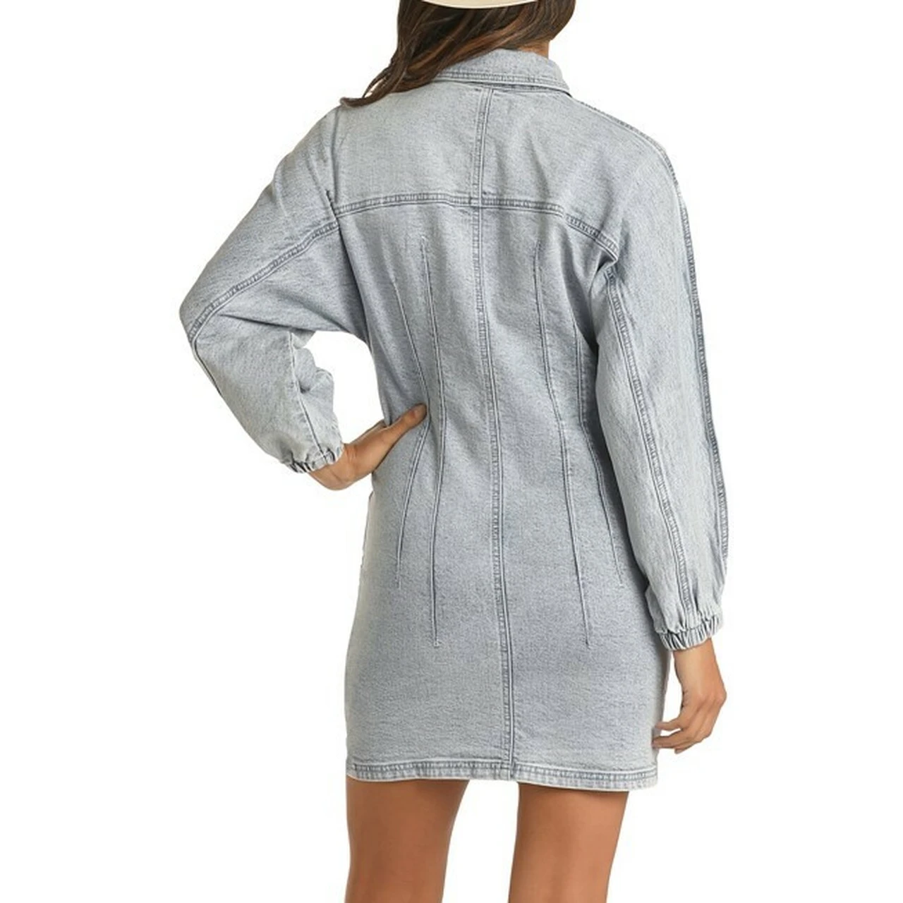 Rock & Roll Cowgirl Ladies Light Wash Long Sleeve Dress WD-3709 - Image 3