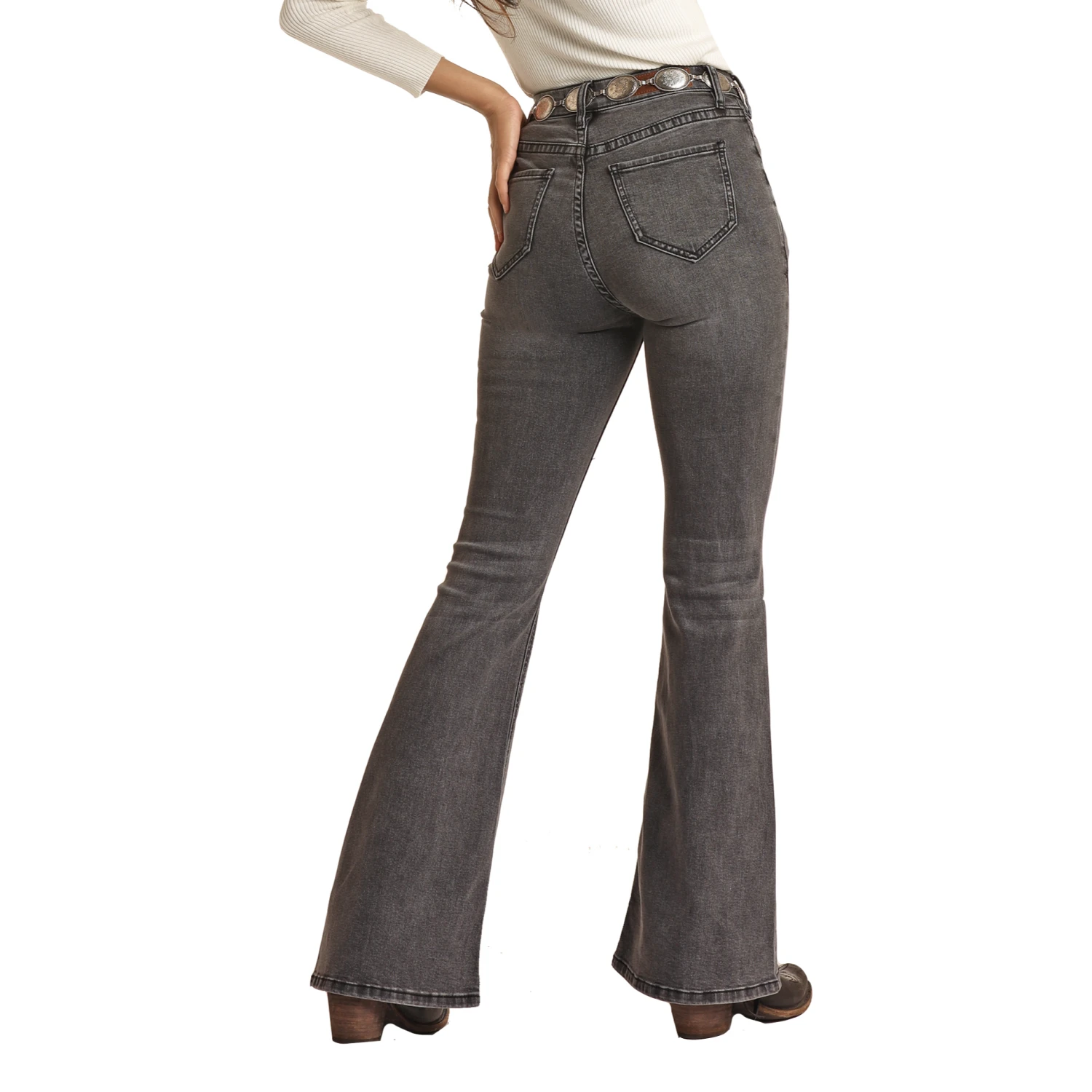 Rock & Roll Demin® Ladies Black Front Yoke Flare Jeans RRWD6HRZPT - Image 2